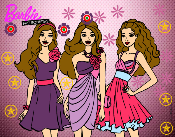 Dibujo Barbie y sus amigas vestidas de fiesta pintado por teresTESSA