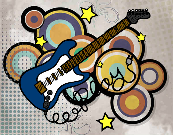Dibujo Guitarra y estrellas pintado por manidenise