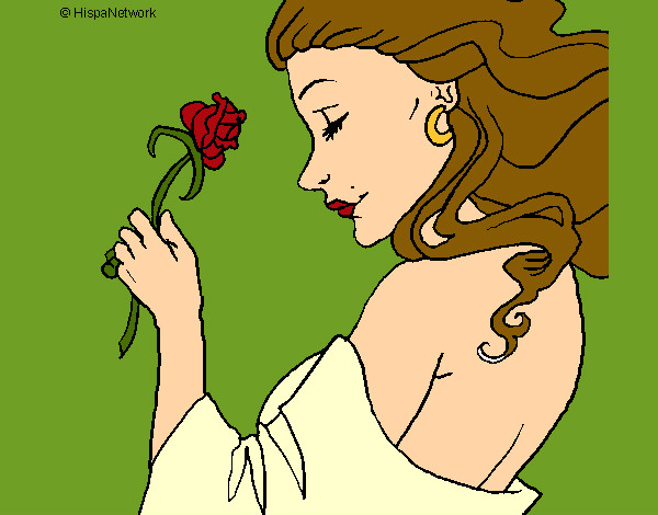 Dibujo Princesa con una rosa pintado por manidenise