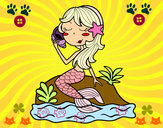 Dibujo Sirena sentada en una roca con una caracola pintado por fati07