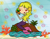 Dibujo Sirena sentada en una roca con una caracola pintado por NIKadita