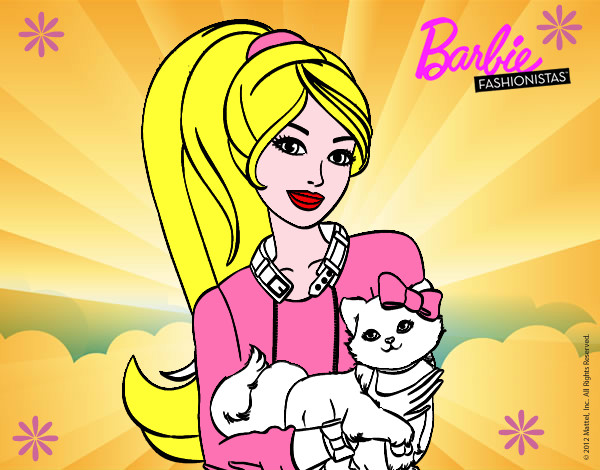 Dibujo Barbie con su linda gatita pintado por melanieq