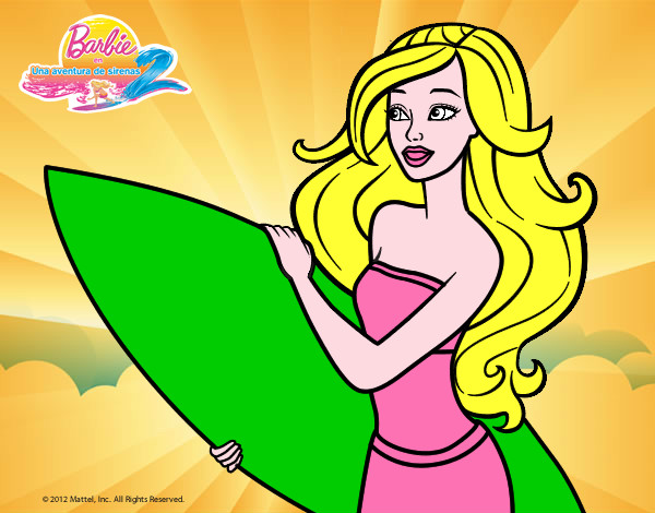Dibujo Barbie va a surfear pintado por melanieq