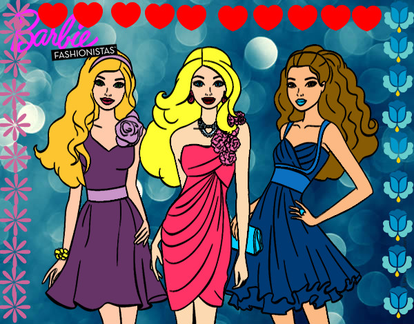 Dibujo Barbie y sus amigas vestidas de fiesta pintado por azulito