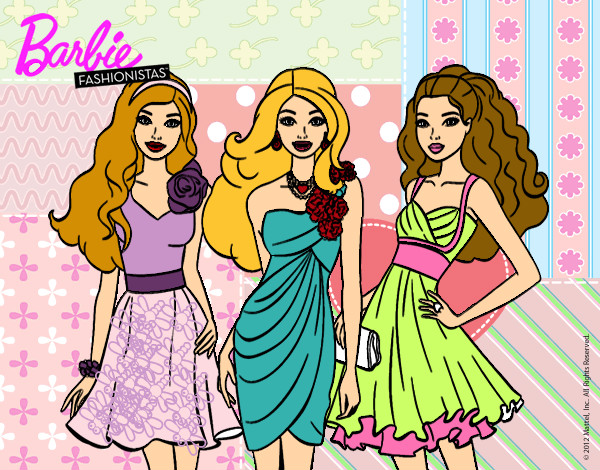 Dibujo Barbie y sus amigas vestidas de fiesta pintado por milagros16