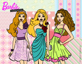 Dibujo Barbie y sus amigas vestidas de fiesta pintado por milagros16
