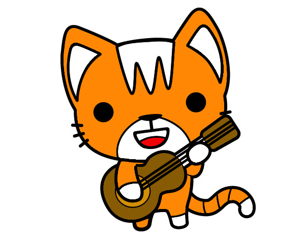 Dibujo Gato guitarrista pintado por pucca201