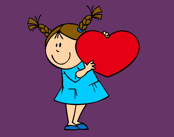 Dibujo Niña con corazón pintado por Helga