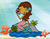 Dibujo Sirena sentada en una roca con una caracola pintado por Michelle26