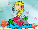 Dibujo Sirena sentada en una roca con una caracola pintado por mikg