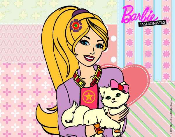 Dibujo Barbie con su linda gatita pintado por pilarc