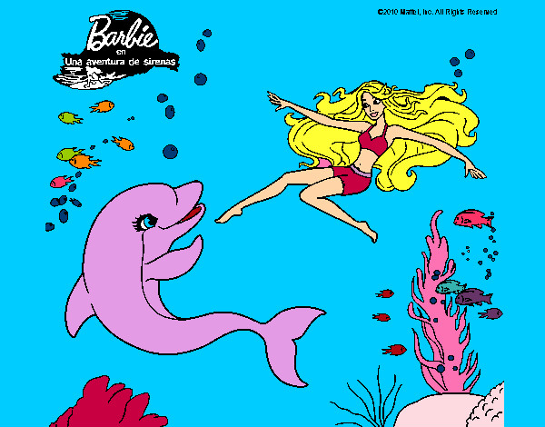 Dibujo Barbie jugando con un delfín pintado por Daniela19