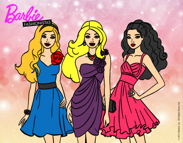 Dibujo Barbie y sus amigas vestidas de fiesta pintado por annndysss
