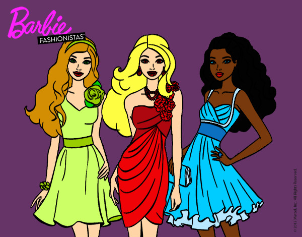 Dibujo Barbie y sus amigas vestidas de fiesta pintado por ViLuTi