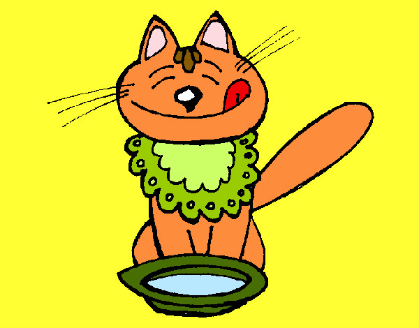 Dibujo Gato comiendo pintado por loaC