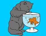 Dibujo Gato mirando al pez pintado por marjoca