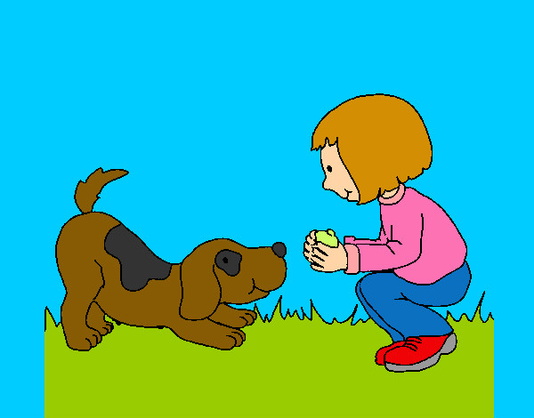 Dibujo Niña y perro jugando pintado por loaC