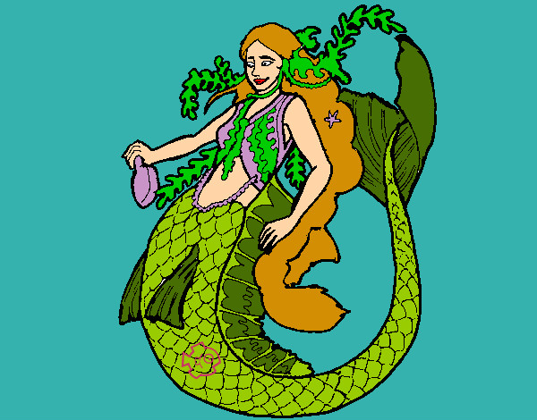 Dibujo Sirena con larga melena pintado por Valentinad