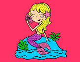 Dibujo Sirena sentada en una roca con una caracola pintado por Daniela19