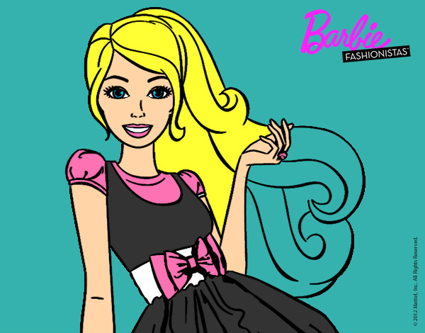 Dibujo Barbie con su vestido con lazo pintado por _aniita_