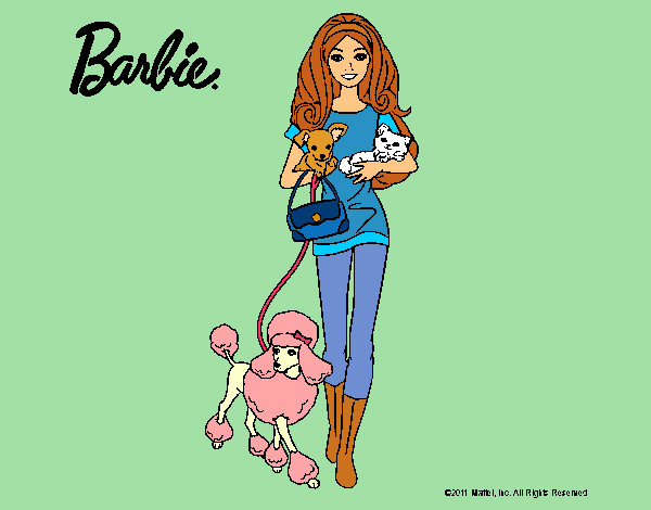 Dibujo Barbie con sus mascotas pintado por Lin187