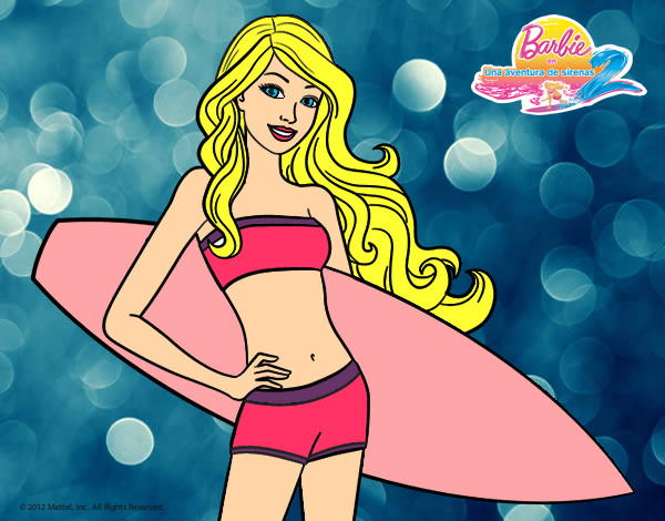 Dibujo Barbie con tabla de surf pintado por princesit1