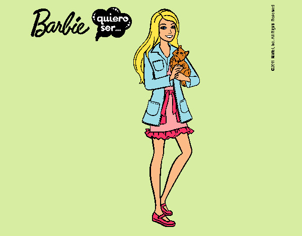 Dibujo Barbie con un gatito pintado por Lin187