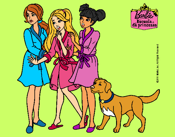 Dibujo Barbie y sus amigas en bata pintado por Lin187
