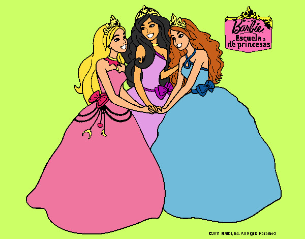 Dibujo Barbie y sus amigas princesas pintado por Lin187