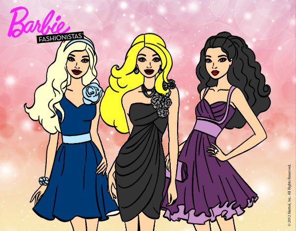 Dibujo Barbie y sus amigas vestidas de fiesta pintado por annndysss