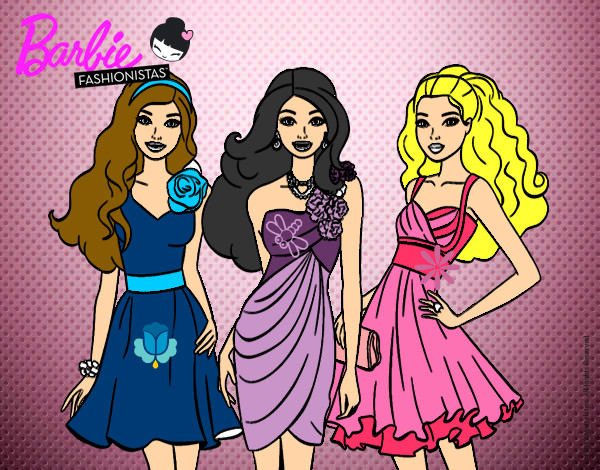 Dibujo Barbie y sus amigas vestidas de fiesta pintado por carolinita
