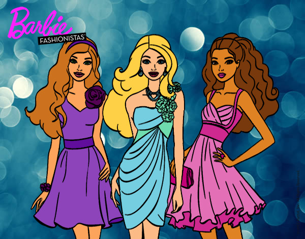 Dibujo Barbie y sus amigas vestidas de fiesta pintado por Lin187