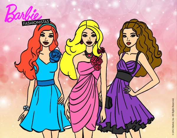 Dibujo Barbie y sus amigas vestidas de fiesta pintado por mikg