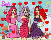 Dibujo Barbie y sus amigas vestidas de fiesta pintado por sira