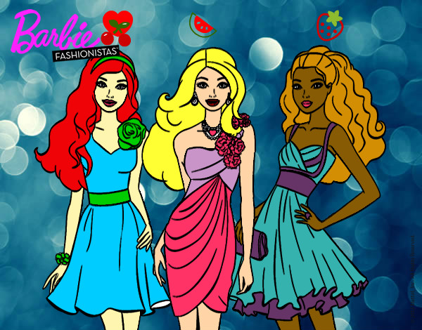 Dibujo Barbie y sus amigas vestidas de fiesta pintado por victoria36