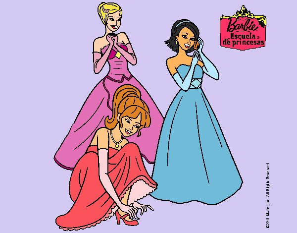 Dibujo Barbie y sus amigas vestidas de gala pintado por Lin187