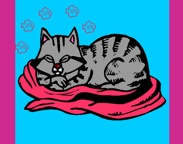 Dibujo Gato en su cama pintado por NICOBKN123