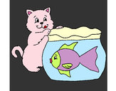 Dibujo Gato y pez pintado por Camichi
