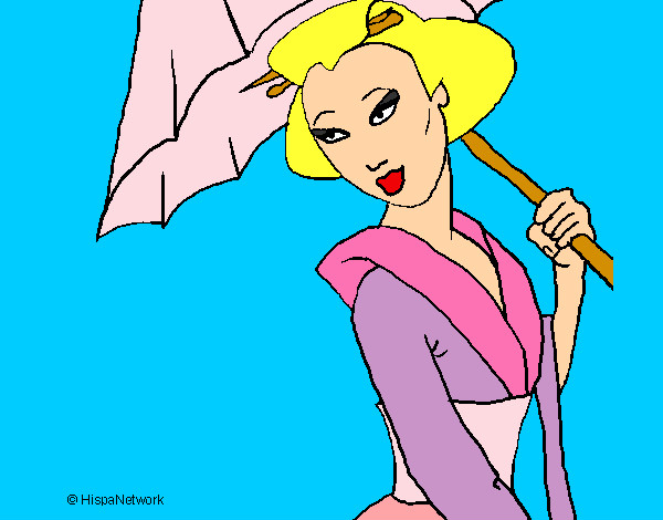 Dibujo Geisha con paraguas pintado por baltazar