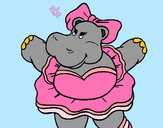 Dibujo Hipopótama con lazo pintado por queyla