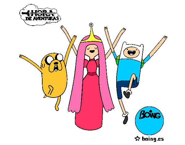 Dibujo Jake, Princesa Chicle y Finn pintado por carolinita