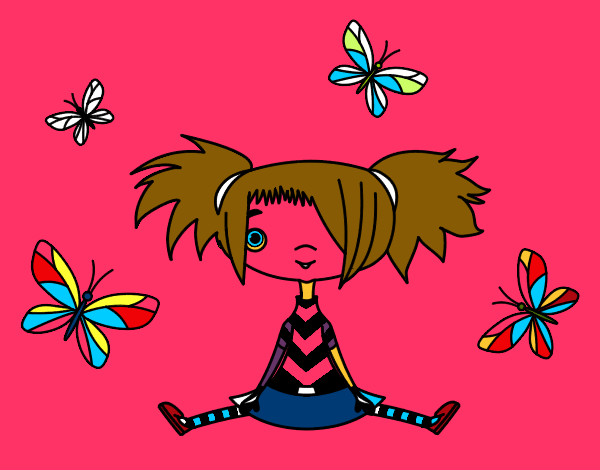 Dibujo Niña con mariposas pintado por papayu
