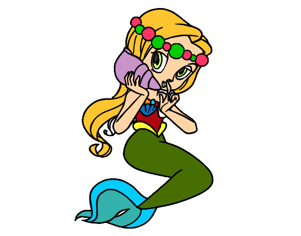 Dibujo Sirena con una caracola pintado por piruja