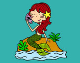 Dibujo Sirena sentada en una roca con una caracola pintado por galacrochi