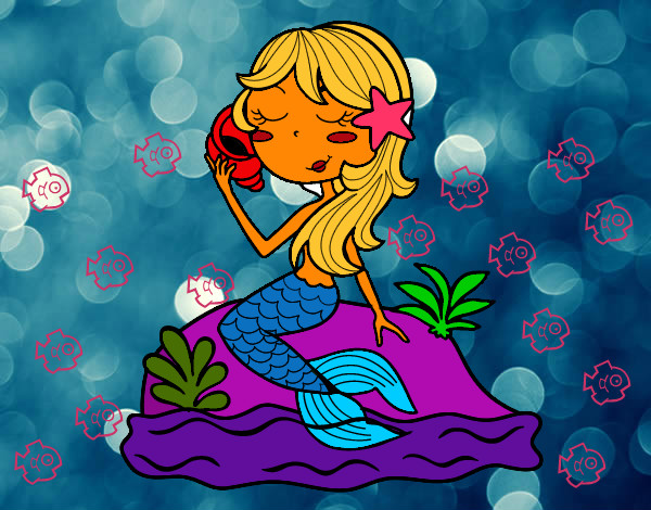 Dibujo Sirena sentada en una roca con una caracola pintado por gulia
