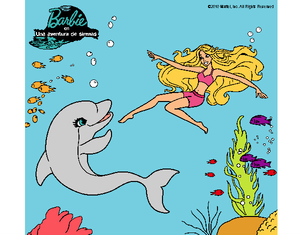 Dibujo Barbie jugando con un delfín pintado por Lin187