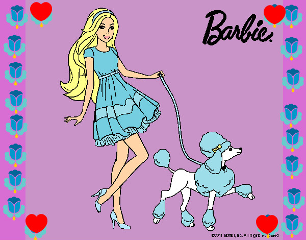 Dibujo Barbie paseando a su mascota pintado por nataliaTV