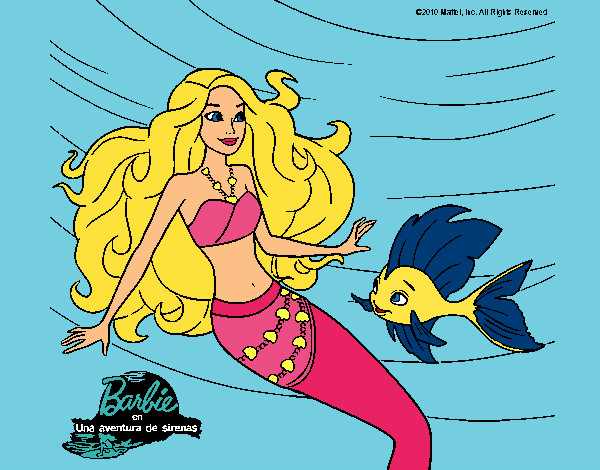 Dibujo Barbie sirena con su amiga pez pintado por Lin187
