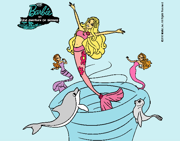 Dibujo Barbie sirena contenta pintado por Lin187