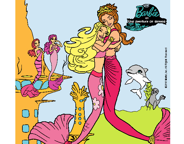 Dibujo Barbie sirena y la reina sirena pintado por Lin187